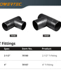 Black ABS 2-1/2 Inch Dust Collection T-Fitting Hose Adapter For Dual Hose Hookup With Airtight Seal displayed on white background