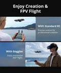 Person flying drone over ocean with 360 Motion Drone Fly More Kit With Goggles N3 And RC Motion 3, scenic view.