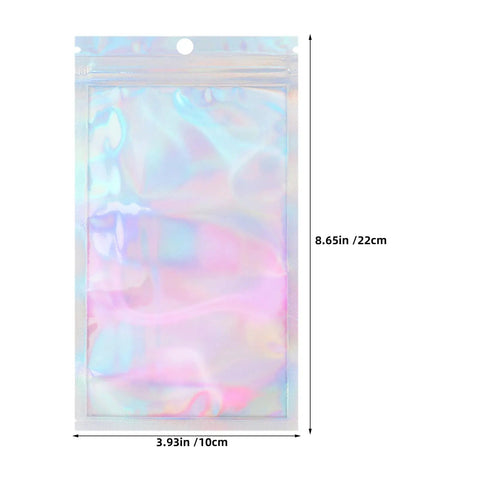 100 Pack Holographic Jewelry Bags With Clear Window Resealable Self Sealing Packaging For Jewelry Candy Snacks And Small Biz Gifts