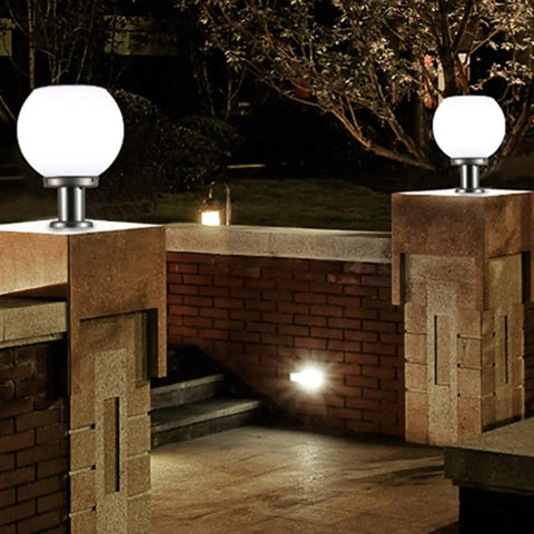 200mm Led Solar Post Light Outdoor Round Ball Landscape Path Light For Exterior House Garden Yard Patio Fence Deck White Aluminum IP65 Weatherproof With Random Base No Hassle Easy Install Energy Saving Auto On Off And Durable Weather Guard
