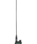 NA-320A Beast Tri-Band Ham Radio Antenna mounted on handheld radio, 17.7 inches length, SMA-Female connector visible