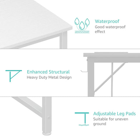 White Computer Desk With Built In Power Outlet And USB Charging Station 55 Inch Teen Study Table showing waterproof top and metal frame