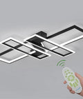 Remote Control Dimmable LED Ceiling Light With Four Rectangular Black Metal Acrylic Flush Mount Fixtures and remote in view
