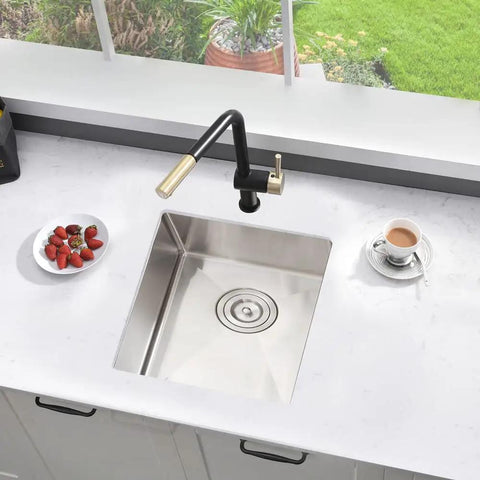 Stainless Steel Undermount Bar Sink With 17 x 17 Inch Single Bowl, 16 Gauge SUS304 Brushed Nickel Finish in outdoor kitchen