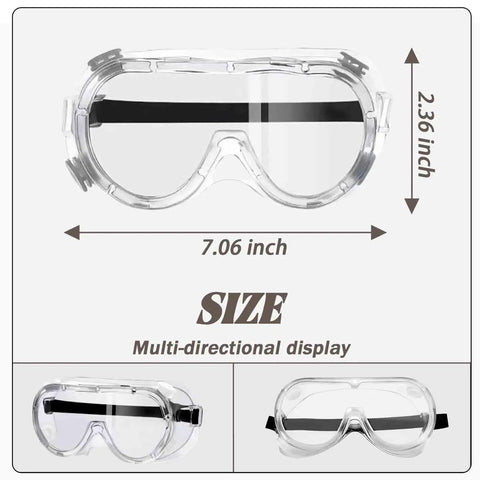 Anti-Fog Safety Goggles With Clear Lens For Industrial And Workshop Use, Scratch-Resistant Protective Eyewear, Size Display
