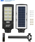 Ultra Bright 350000LM Solar Street Lights With 384 LEDs 1500W components including solar panel, motion sensor, and remote.
