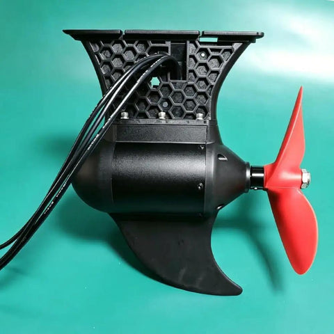 Underwater Thruster 24V To 48V 2500W Beast Mode Brushless Motor Kit for Kayaks, featuring red propeller and black casing.