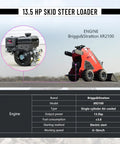 Compact Stand On Skid Steer Loader With 13.5HP Briggs And Stratton Gas Engine image, showing engine and specifications