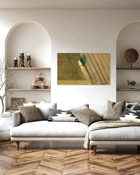 Aerial View Harvest Scene Canvas Wall Art 20x30 Inches Farm Machinery Maize Harvester Decor in living room gallery-wrapped print