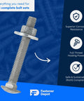 Half Inch 13 Thread Carriage Bolt Kit For Exterior Use Built Tough With 25 Bolts, 25 Washers And 25 Hex Nuts