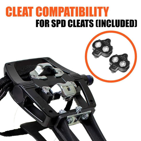 Ride Ready Bike Pedals For Regular Shoes SPD Look Delta Compatible 9 16 Inch with cleats and toe clips visible