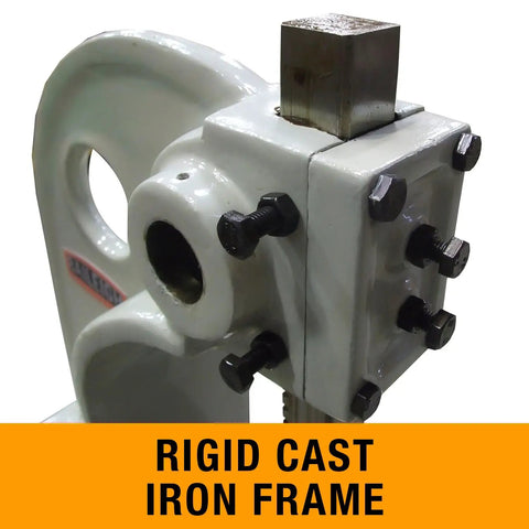 Professional Grade Three Ton Ratcheting Arbor Press featuring a rigid cast iron frame for stability and durability.