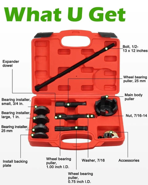 Wheel Bearing Puller Tool Kit For Harley Davidson Motorcycles, Quick Remove and Install Bearings in Minutes with accessories