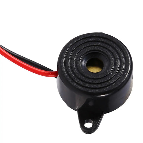 Close-up of DC 3 To 24V Piezo Buzzer Alarm For Continuous Sound Active Piezo Transducer with 100mm cable and mounting base