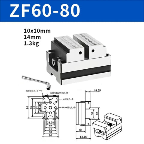 Heavy Duty 4 5 Axis Self Centering Pneumatic Vise For Precision Cnc Machining, dimensions 10x10mm, 1.3kg, featuring detailed technical drawing.