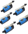 5 Pack Momentary Limit Switch Kit With Adjustable Long Lever Arm For Arduino CNC Mill And Laser Plasma Router NC NO, blue housings shown