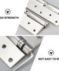 Close-up of self-closing stainless steel door hinge showing high strength, rust resistance for interior and exterior doors.