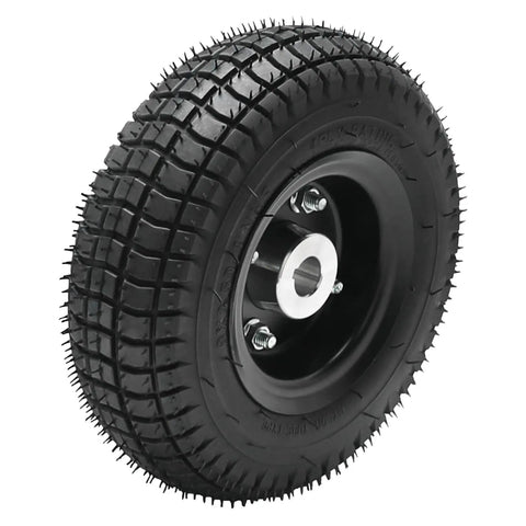 Close-up of 9x3.50-4 rear wheel for Rear Drive Axle Transaxle With 24V 350W Brush Electric Motor, showing durable tread design.