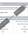 Main Frame Active Support Sleeve Assembly Roller in black, made of plastic and metal for 3D printing filament support.