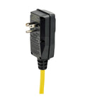 Close-up of plug on Garage-Grade Heavy-Duty Power Strip With GFCI, 8 Outlets, 25 Foot Cord, Yellow Metal Housing