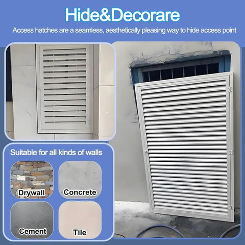 Super Large Aluminum Louvered Access Panel 47 By 45 Inches With Strong Magnetic Latch And Comfy Grip Handle for wall access.