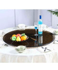 Go-To Large Glass Lazy Susan Turntable With Aluminum Bearing, Heavy Duty 60 cm on dining table with fruit and drink