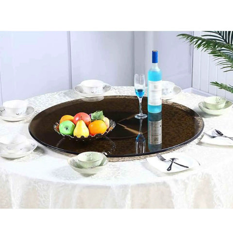 Go-To Large Glass Lazy Susan Turntable With Aluminum Bearing, Heavy Duty 60 cm on dining table with fruit and drink