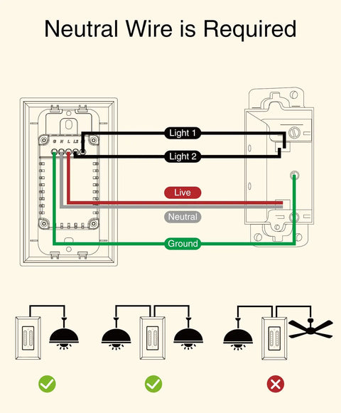 Neutral wiring diagram for Smart Dual Dimmer Switch For Alexa And Google Home That Lets You Control Two Lights At Once Wi Fi.