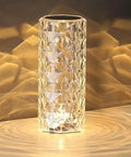 Lit Crystal Diamond Portable Table Lamp with 3 Color Touch Control, glowing diamond pattern on a table