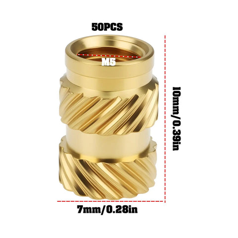 Heat Set Inserts M5 Brass Knurled Threaded Inserts 5x10x7mm for Plastic 3D Printing Prototypes and Electronics Easy Install