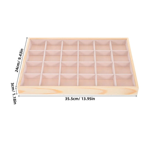 Straight Up Premium Pine Wood Jewelry Tray With 24 Compartments And Plush Velvet Lining To Store Your Bling, 35.5cm by 24cm.
