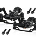 Heavy Duty Mechanical Disc Brake Set Front And Rear Calipers For MTB Road Bike, black aluminum calipers with bolts.