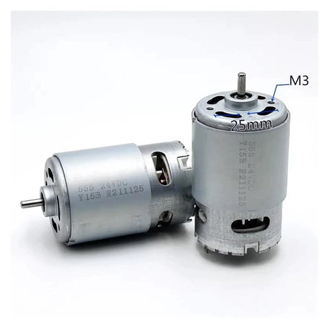 Two Beefy Mini 36mm Micro 555 DC Motor 6V To 24V 12V 18V 24V High RPM 23000 Dual Ball Bearing for DIY drill tools, side view.