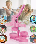 58mm DIY Button Maker Kit With 100 Button Parts And Circle Cutter Pink 2.25 Inch Badge Press Machine shown with custom pins
