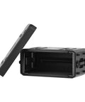 4U Shallow 19 Inch Rackmount Case with detachable front cover, black HDPE shell, empty interior, for wireless mics and studio gear.