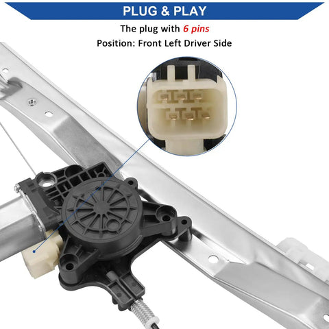 Front Left Driver Side Window Regulator With Motor Replacement Get Your Window Rolling For Chrysler Town And Country 2008-2016 And Dodge Grand Caravan 2008-2020, Ram CV 2012-2015 OE 748-508 125-0226L, 6-pin plug