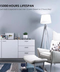 Living room setting with a floor lamp using 100W Equivalent LED Light Bulbs, 14W, 1500 Lumens, 5000K Daylight White.