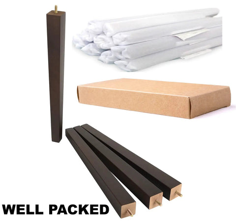 Four Pieces 16 Inch Vintage Wooden Furniture Legs With Anti Slip Feet For DIY Desk Coffee Table Dresser Bed Replacement Hardware Mid Century Style Brown Finish, well packed