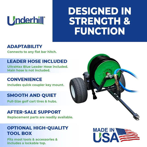 Tough As Nails Heavy Duty Hose Reel Trailer Cart Caddy with leader hose and smooth rolling tires for easy transport.