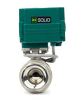 Front view of One And One Quarter Inch Tough As Nails Motorized Ball Valve Made From 304 Stainless Steel Full Port NSF Certified Electric Ball Valve