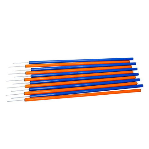 Dog Agility Weave Pole Training Set With 12 Poles 6 Blue 6 Orange 3.3 Feet Tall Pointed Ends For Easy Ground Insertion