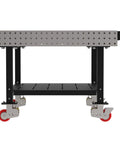 Heavy Duty Welding Fixture Table 48 By 48 By 36 Inches Shop Ready Metalworking Workbench with swivel casters on a black frame.