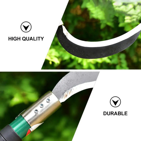 Two Pack Manganese Steel Weeding Sickle Set For Easy Yard Work, Weed Cutting And Harvesting, blade details on ergonomic handle