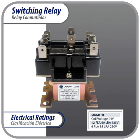 24 VAC DPDT General Purpose Switching Relay For HVAC Systems And Electrical Installations, visible terminal sets 1 2 3 and 4 5 6