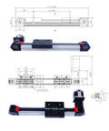 Technical diagram of Belt Drive Beefy Linear Stage for CNC Machines with dual rail guide, dustproof design, 100mm stroke work size.