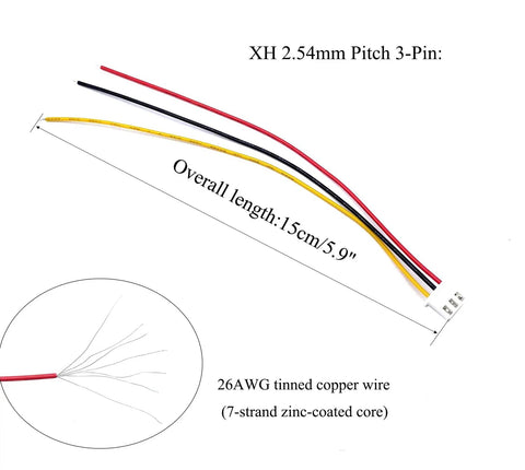 60 Pairs 26 AWG 150mm JST XH 2.54mm Pitch 3 Pin Female And Male Connector Wire Cable showing wire length and details