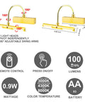 Dope Wireless Battery Powered LED Picture Light With Remote Control Rotatable Heads Three Lighting Modes And Dimmable Timer Display specifications and features.