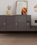 Front view of dark cabinet with Vintage Metal Spring Loaded Push To Open Cabinet Knobs No Visible Screws Invisible Mount