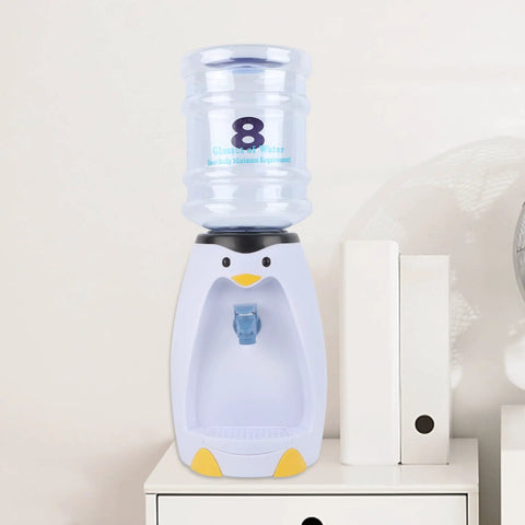 Penguin Style Mini Water Dispenser 2.5 Liter Personal Water Cooler Holds 8 Glasses No Plug Room Temperature Bottle Included