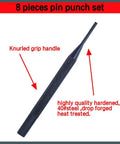 Close-up of knurled handle pin punch from 8 Piece Pin Punch Set With Holder For Automotive, Watch Repair, Jewelry And Craft, Pro Grade Kit